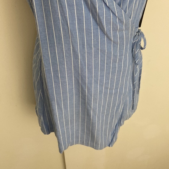 Lulus Blue & White Striped Wrap Around Romper - Picture 3 of 7